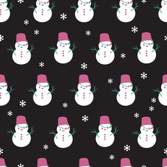 Abstract Sleek Snowmen Friends Vector Pattern