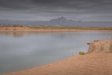 The river around the desert in Inner Mongolia, China