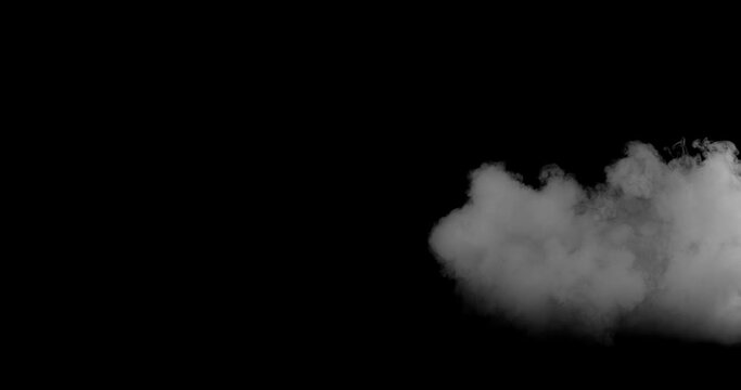 Puffs of white smoke collide from two sides on a black background. 3d illustration