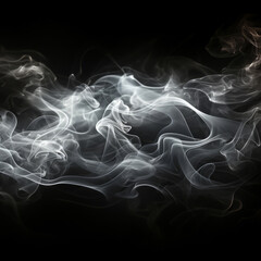 Abstract smoke, black background and mockup space with gloomy fog, creative art and magic effect. Vapor, dry ice or mystical swirl with special effects in studio, gas or smog with white puff by steam