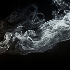 Fototapeta premium Abstract smoke, black background and mockup space with gloomy fog, creative art and magic effect. Vapor, dry ice or mystical swirl with special effects in studio, gas or smog with white puff by steam
