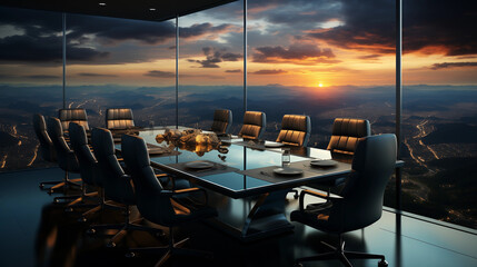 a corporate boardroom at the highest point of sky scraper - obrazy, fototapety, plakaty
