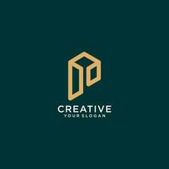 P logo design with monogram and line art