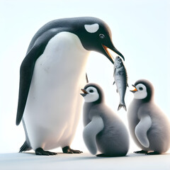 Mother penguin feeding her baby