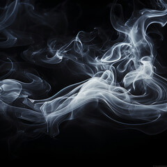 Fototapeta premium Smoke, incense or gas in a studio with dark background by mockup space for magic effect with abstract. Fog, steam or vapor mist moving in air for cloud smog pattern by black backdrop with banner.