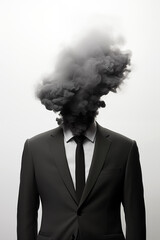 Black fumes hanging from a man's head