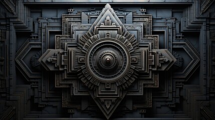 Intricate Geometric Design with Dark Grey Metallic Gear in Center