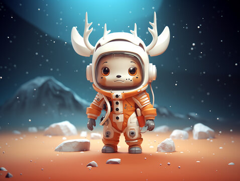 A Cute 3D Deer Dressed Up as an Astronaut