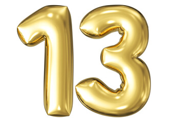 gold number 13 - balloon 3d render