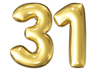 gold number 31 - balloon 3d render