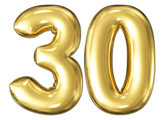 gold number 30 - balloon 3d render