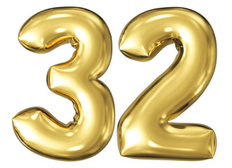 gold number 32 - balloon 3d render