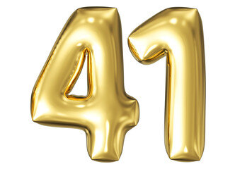 gold number 41 - balloon 3d render