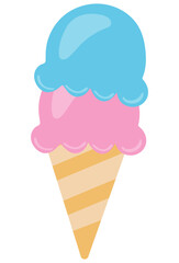 Ice cream in a waffle cup. Ice cream in bright cartoon style.