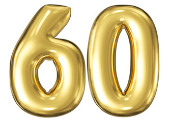 gold number 60 - balloon 3d render