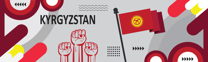 National day of Kyrgyzstan banner design, Kyrgyzstan flag color background, geometric shapes Red yellow colors background,independence day banner background..eps