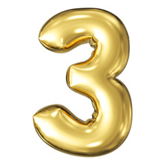 gold number 3 - balloon 3d render