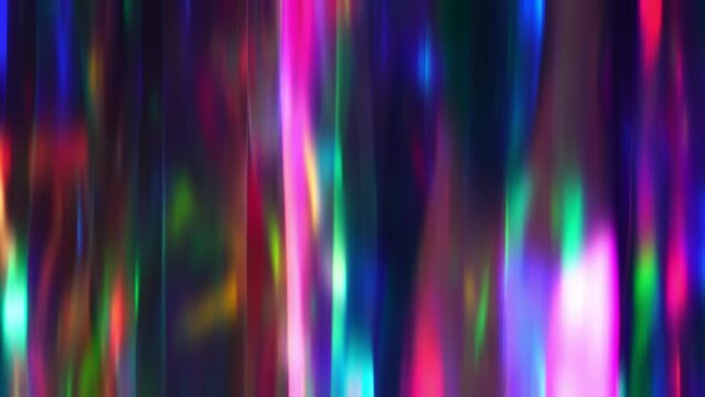 Blurred vertical lights and glare of different rainbow neon colors. Abstract magic gradient background. Laser show, Northern Lights effect