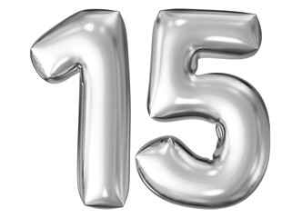 silver number 15 - balloon 3d render