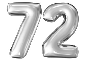 silver number 72 - balloon 3d render