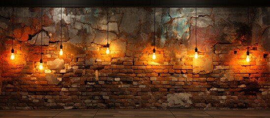 Red brick wall with light bulbs.