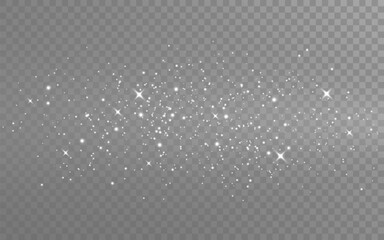 Glitter silver. Christmas white dust. Magic silver stars for poster or brochure. Xmas shiny particles. Sparkling fantasy effect. Glitter wave for greeting card. Vector illustration