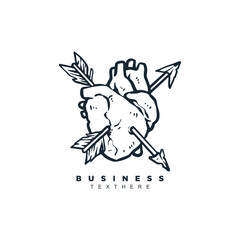 Vintage retro heart with two arrow vector design. Romantic illustration for valentine or tattoo