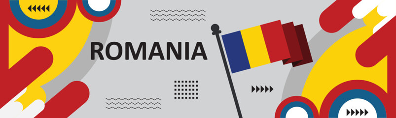 Romania national day banner for independence day Design, Blue red yellow color Romanian flag color background..eps