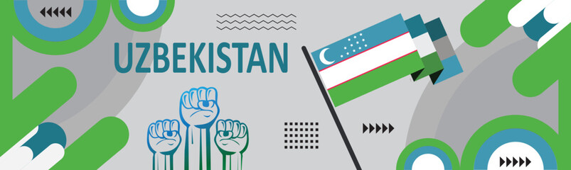 Uzbekistan Banner Design With Flag color Background,National day or Independence day design for Uzbek celebration.independence day banner background..eps