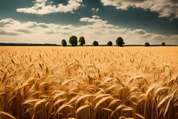 Beautiful setting with a ripe rye field and a clear summer sky