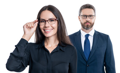 leader representing leadership. successful businesspeople. business leader isolated on white. two colleagues in office. businesspeople with coworker. business leadership and success