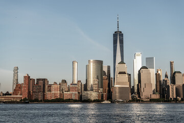 Fototapeta premium metropolitan city cityscape. new york downtown. manhattan skyscraper in skyline. new york city. skyscraper building of nyc. ny urban city architecture. midtown manhattan on hudson. majestic view