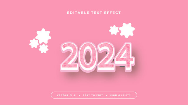 Editable text effect. Pink 2024 text on pastel color background.