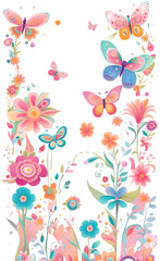 Empty square pink butterfly frame on white background