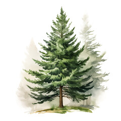 Watercolor Pine Tree: Tranquil Illustration on a Transparent Background, Ideal for Nature-themed Designs