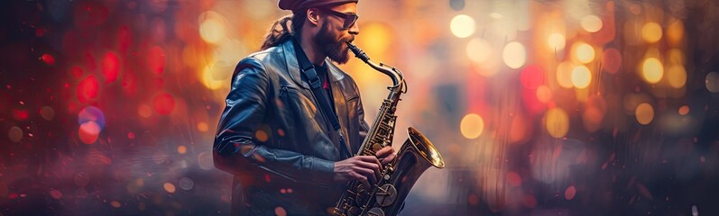 Saxophonist banner - obrazy, fototapety, plakaty