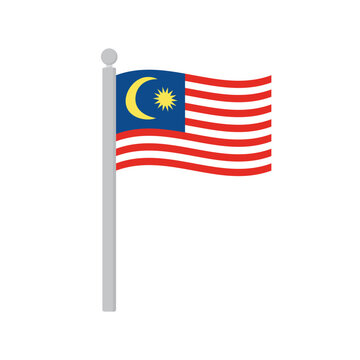Flag of Malaysia on flagpole isolated