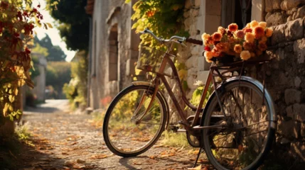 Keuken spatwand met foto bicycle in the street with flowers © Love Mohammad