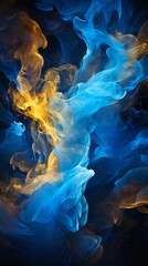 Naklejka premium Colourful smoke, incense or gas in a studio with dark background by mockup space for magic effect with abstract. Fog, steam or vapor mist moving in air for cloud smog pattern by black backdrop with b