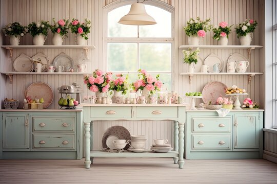 Shabby chic kitchen interior background