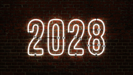 Obraz premium 3D 2028 Happy New Year Neon Light