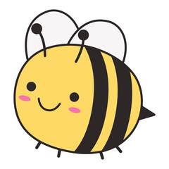 Cute bee with outline vector illustration on white.