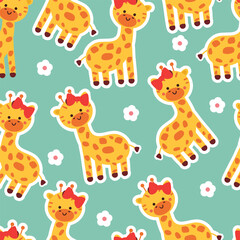 seamless pattern cartoon giraffe and flowers. cute animal wallpaper for textile, gift wrap paper