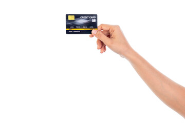 Female Hand holding credit card isolated on white background with clipping path.