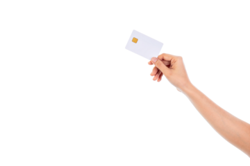 Female Hand holding credit card isolated on white background with clipping path.