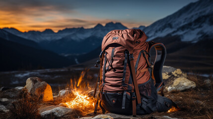 hiker bag on  the top of  mountains