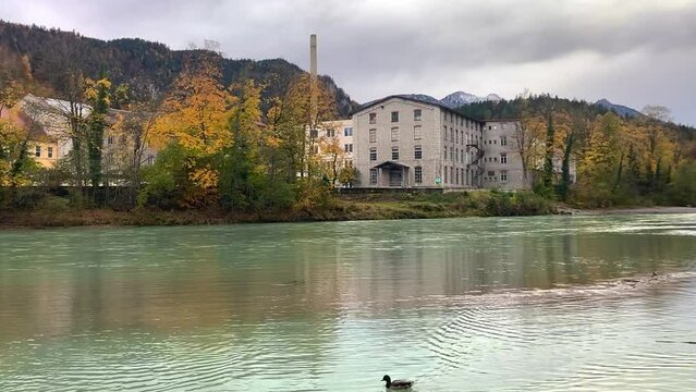 Lech in F&uuml;ssen, panoramic view of the river with the river bank