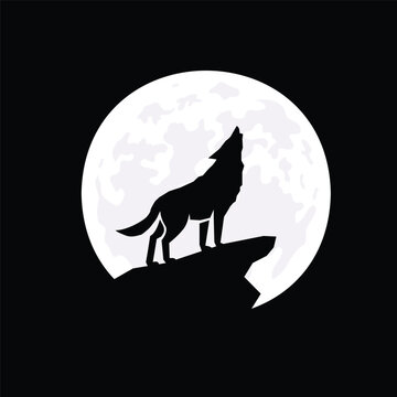 Full Moon with Howling Wolf Silhouette