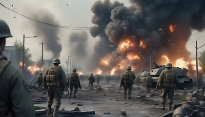 bombing, fire, markawa tank, tanks, troops, army, smoke, world war, world war 3,  burning fire in the city