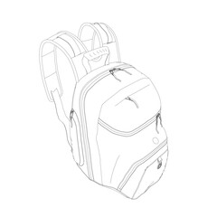 Outline of a large backpack made of black lines isolated on a white background. Isometric view. Vector illustration.